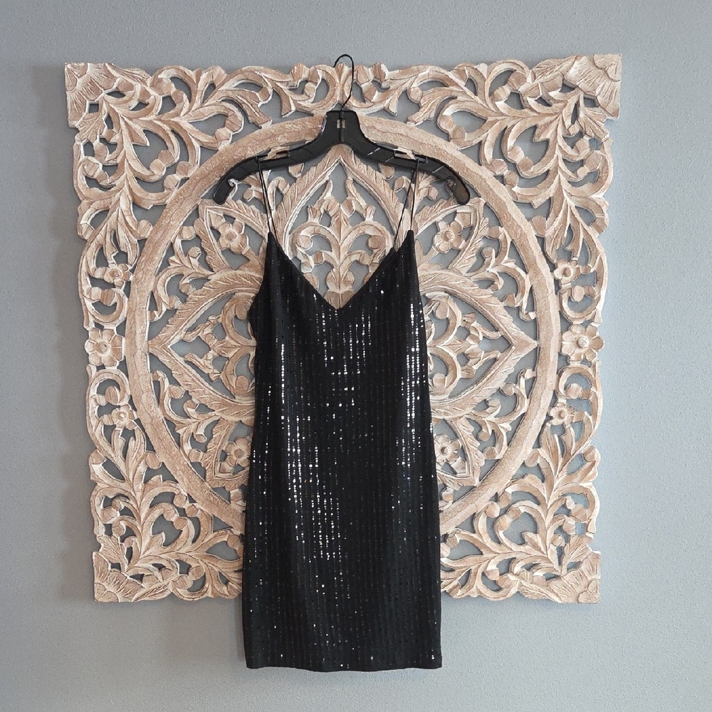 B Darlin Black Sequin Mini Dress Stretchy Size 11/12